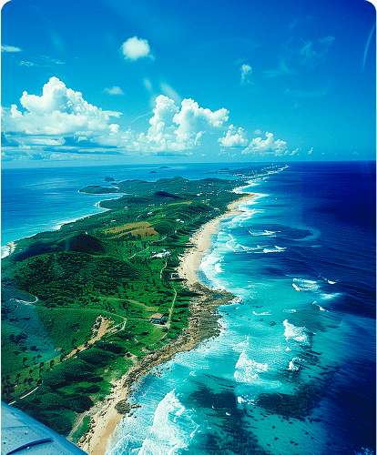 Aerial view of the ocean and sandy beach, showcasing waves and shoreline from an airplane window