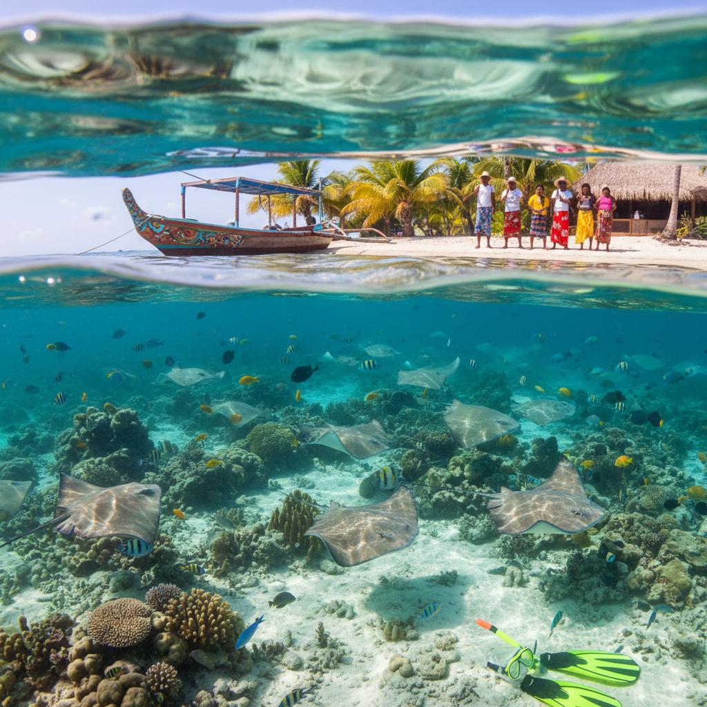 Scenic snorkeling spot with clear waters revealing vibrant marine life, inviting cultural exploration in Antigua.