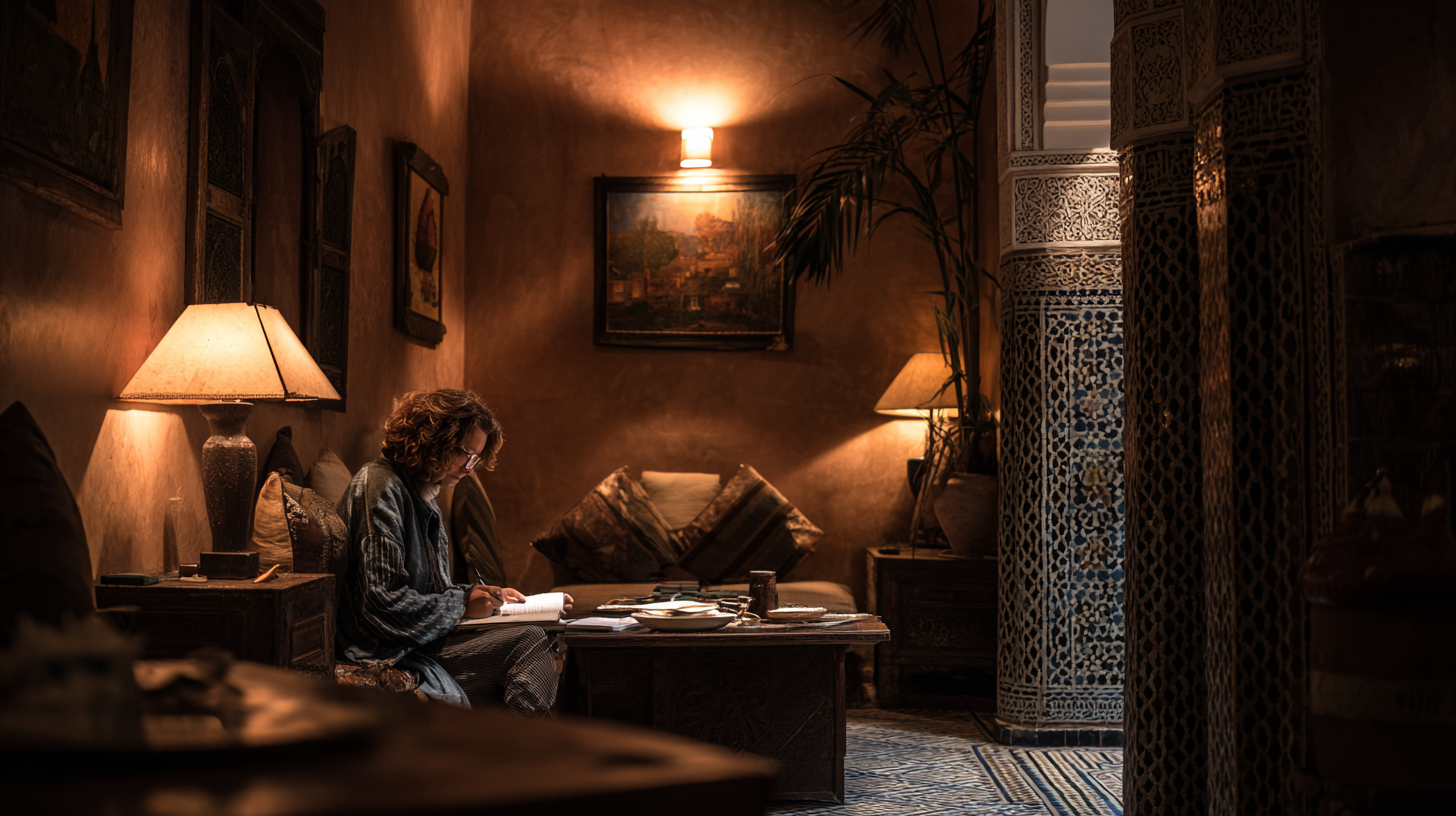 women sitting beside the lamp