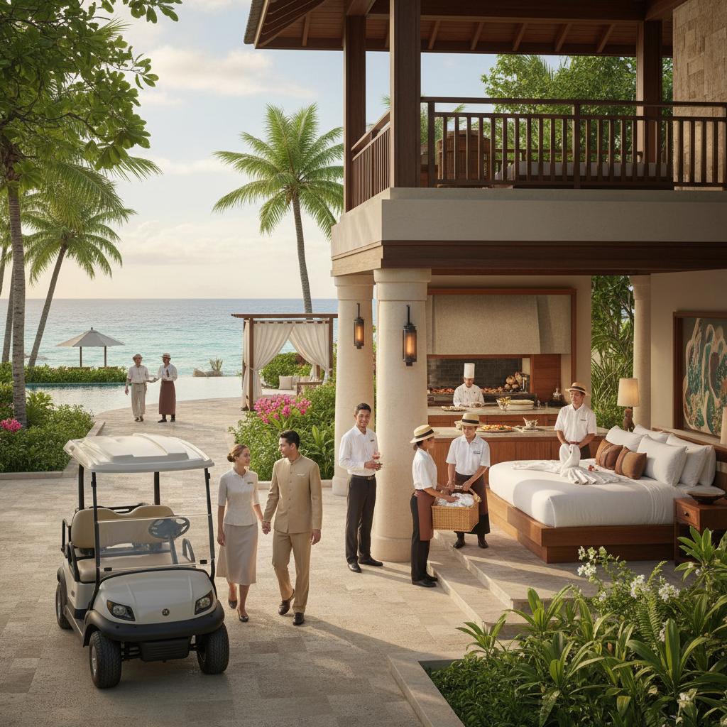 Behind-the-scenes of resort staff delivering exceptional service, showcasing authentic hospitality moments in a warm environment. Behind-the-scenes of resort staff delivering exceptional service, showcasing authentic hospitality moments in a warm environment.