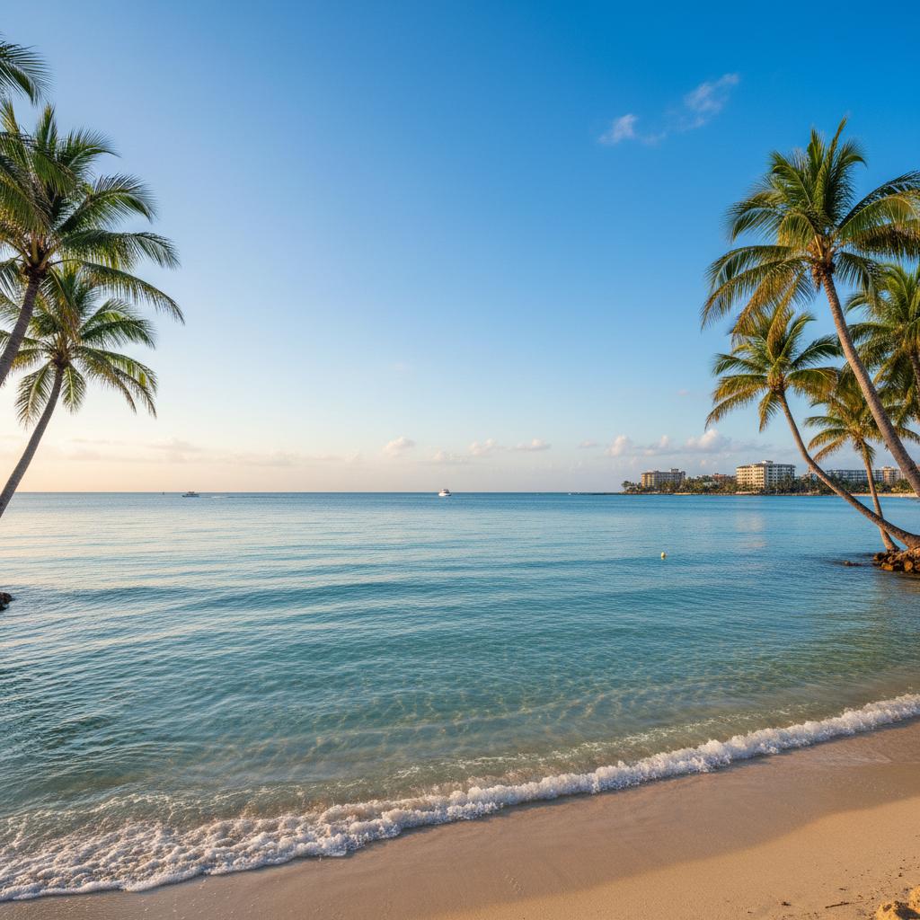 Boynton Beach's clear waters meeting soft sand, framed by palm trees, capturing the essence of an unforgettable tropical getaway. Boynton Beach's clear waters meeting soft sand, framed by palm trees, capturing the essence of an unforgettable tropical getaway.