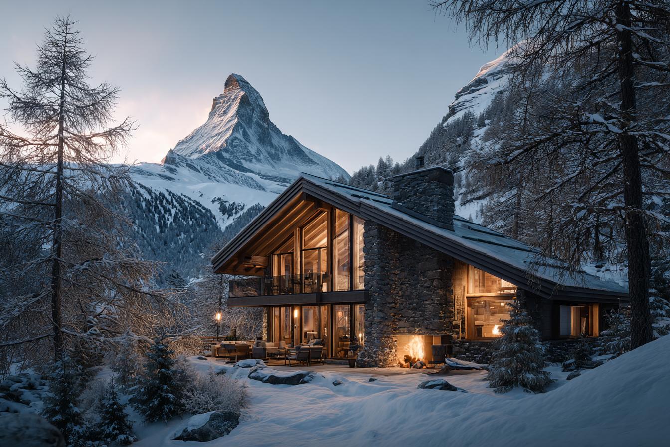 Luxury ski chalet in zermatt wooden alpine archit, Switzerland