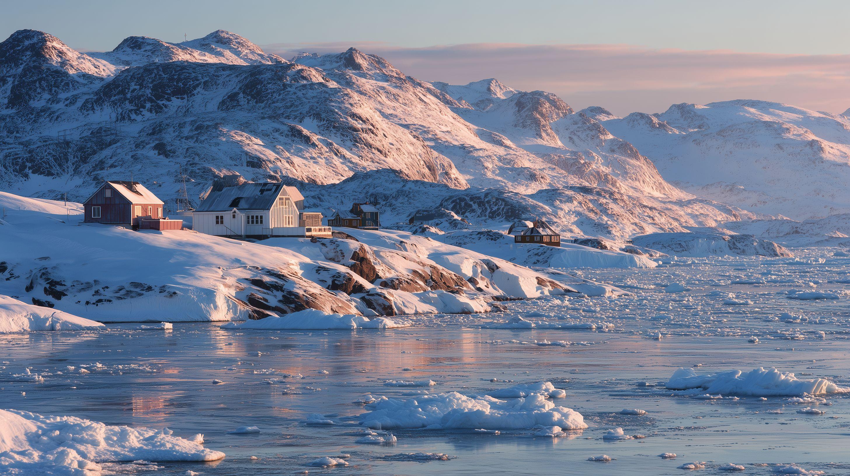 Winter panorama of Ilulissat Icefjord, covered in fresh snow under a clear blue sky, perfect for exploration in Greenland's wilderness. travelnerd-beautiful-greenland-in-winter---ar-169---v-7-a8d917cc-e714-49db-b25b-2a486893d021