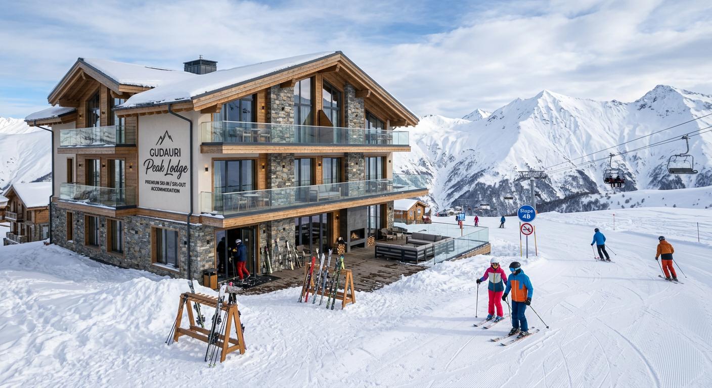 Premium ski-in, ski-out accommodation in Gudauri with direct slope access and luxury mountain property design.