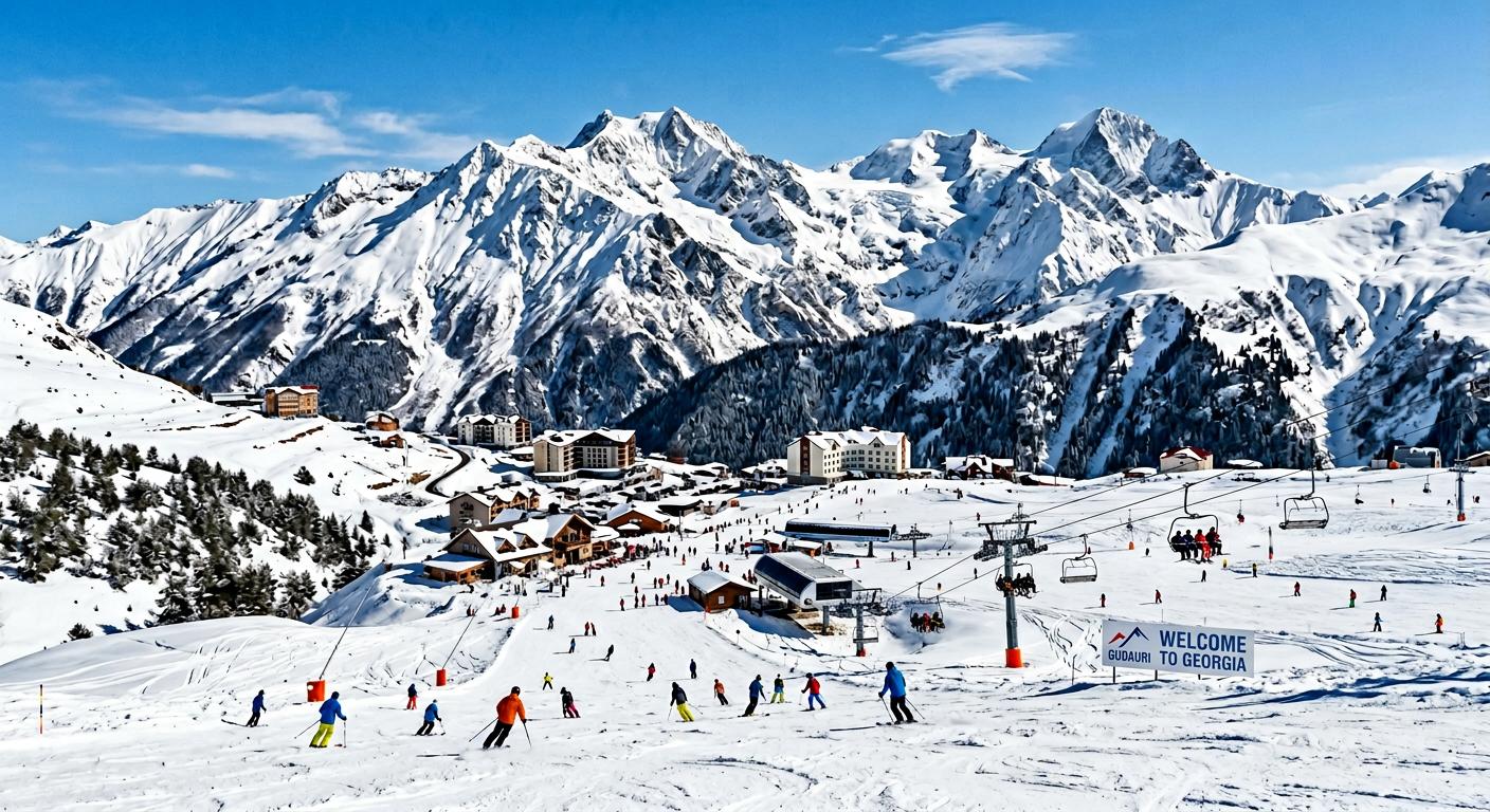 Iconic winter sports destination in Gudauri with majestic mountain backdrop and pristine alpine environment.
