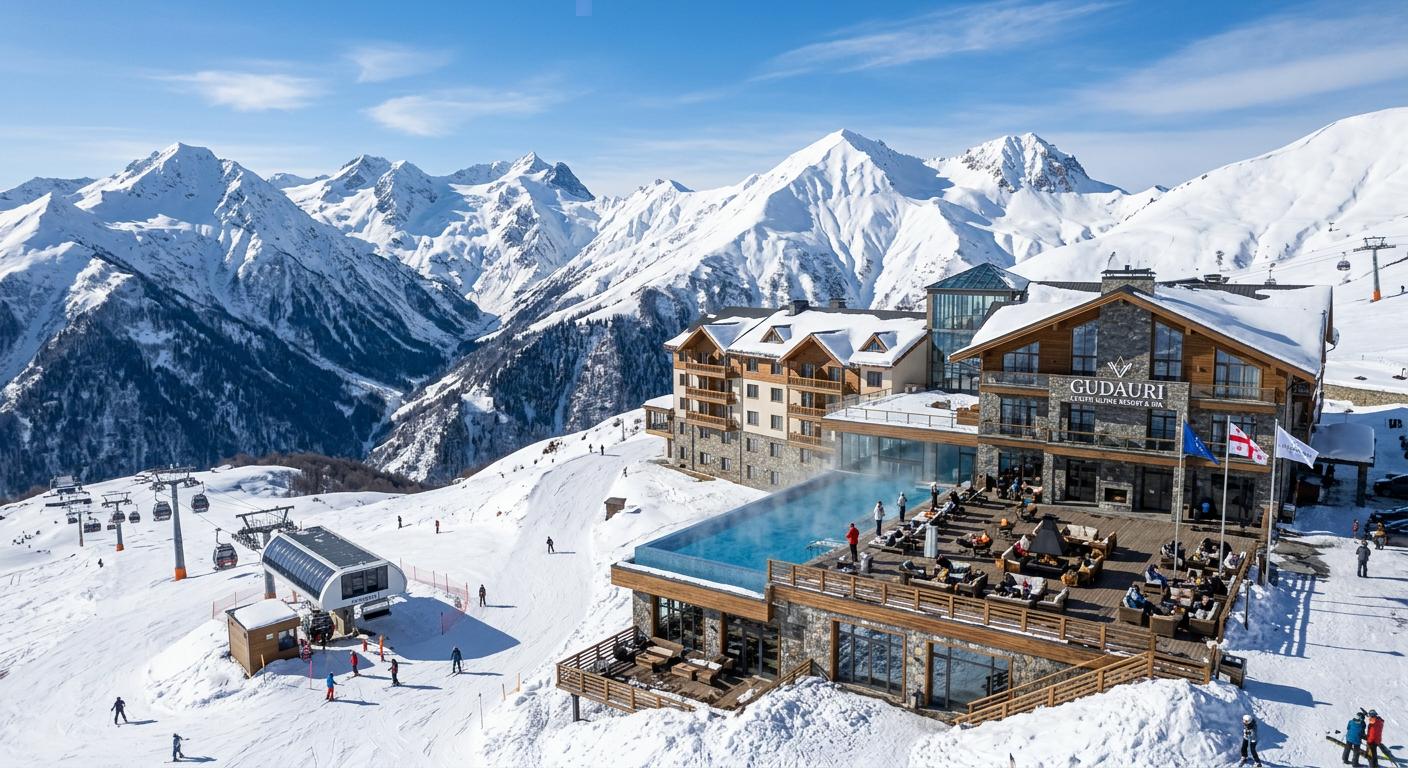 Distinguished alpine resort in Gudauri with snow-capped mountains and luxury winter amenities.