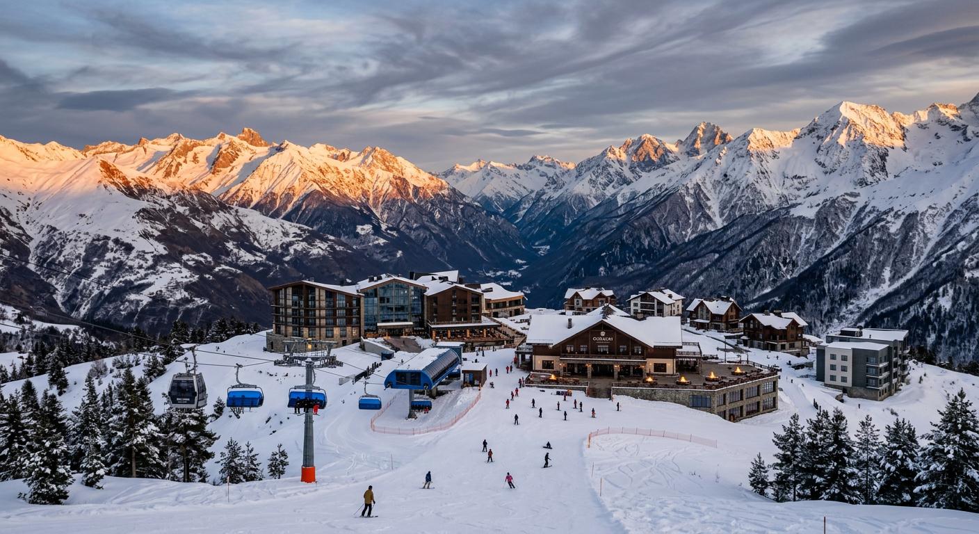 Prestigious winter destination in Gudauri with dramatic mountain scenery and elite ski resort facilities.