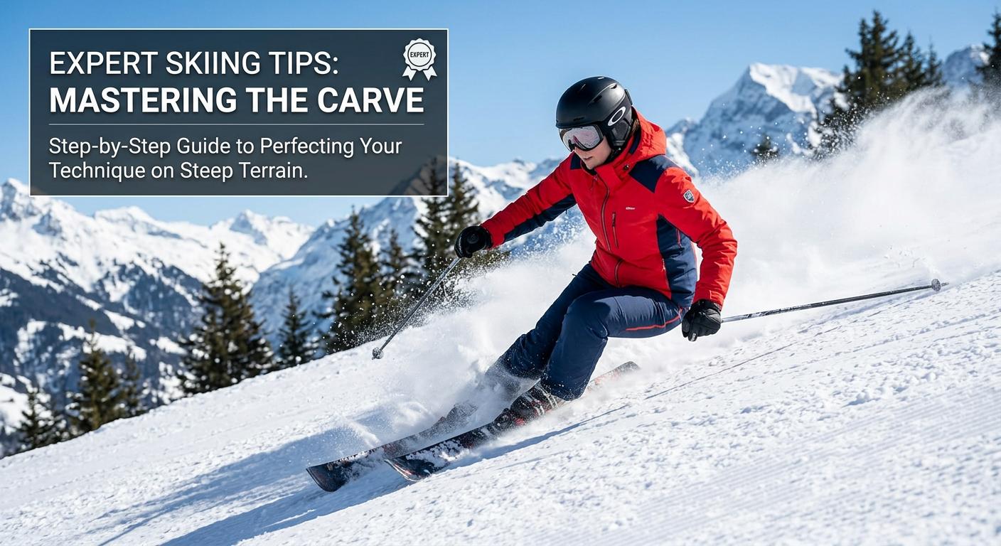 Dynamic ski blog image illustrating expert skiing tips, highlighting instructional content through energetic winter sports photography.