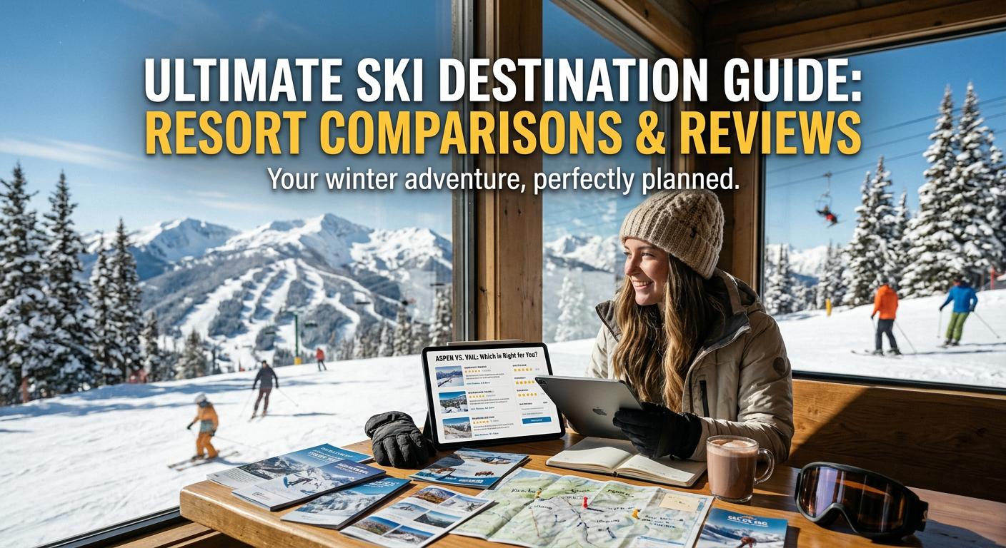 Ski destination guide blog image featuring resort comparisons and winter adventure planning, emphasizing comfort and excitement.
