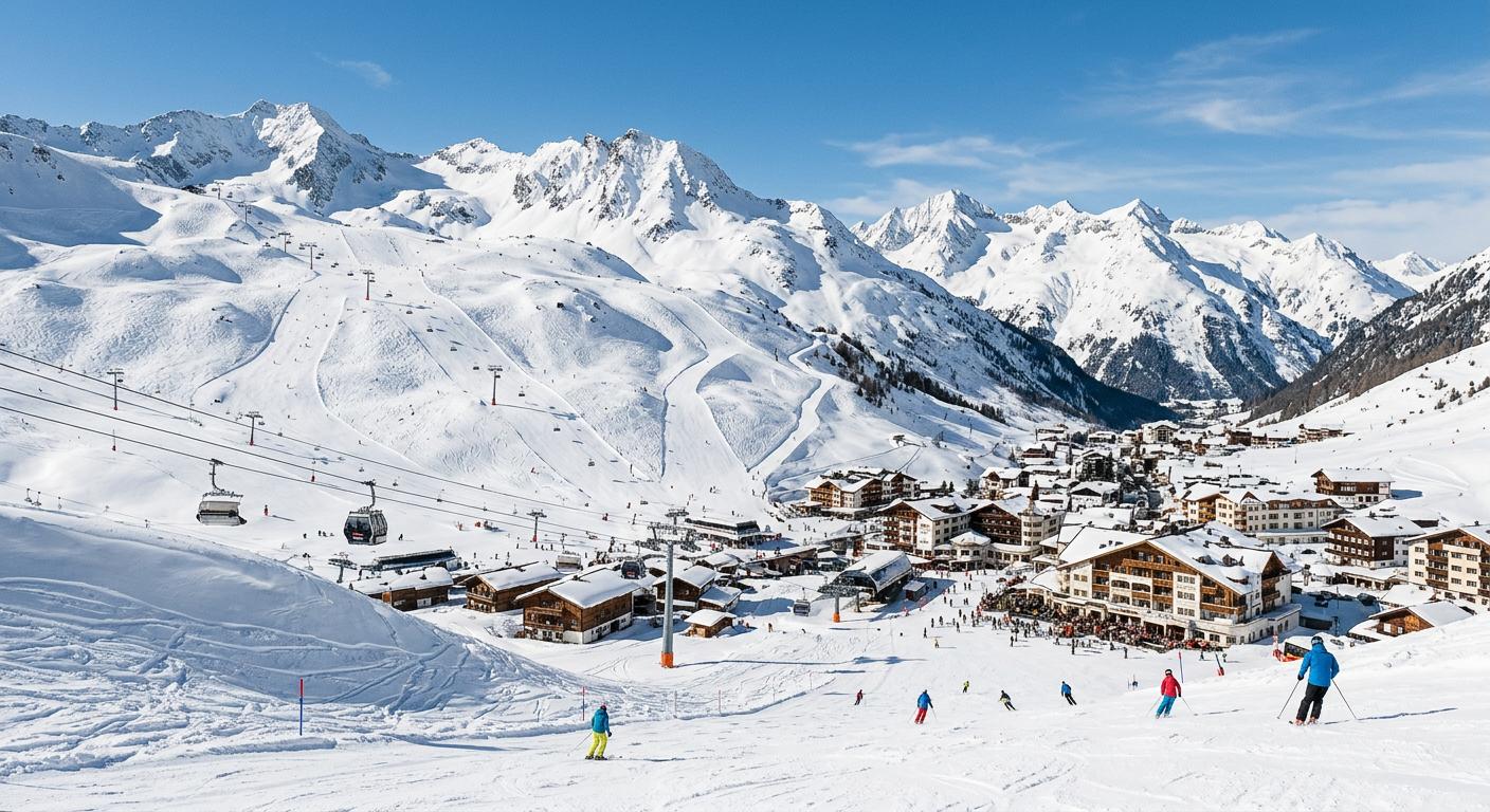 Renowned mountain resort in Ischgl set in a pristine winter environment, highlighting world-class ski terrain through quality photography.