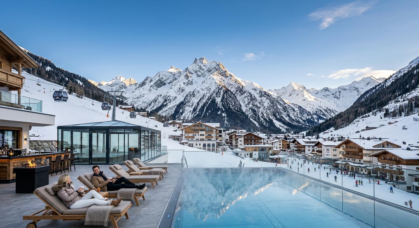 Famous alpine destination in Ischgl showcasing breathtaking peaks and luxury resort amenities through professional winter imagery.