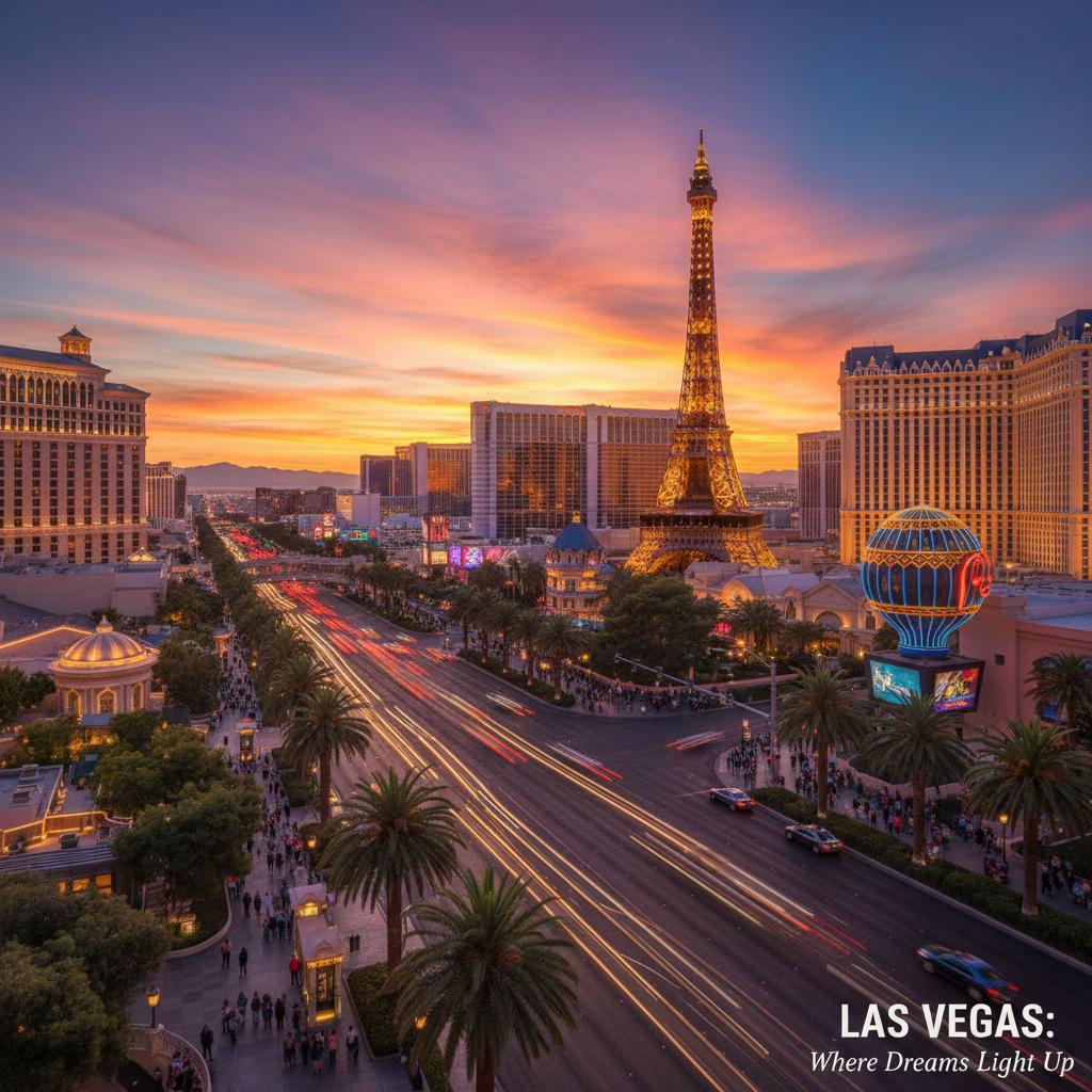 Engaging photo of the Las Vegas Strip at sunset inspiring travel enthusiasm.