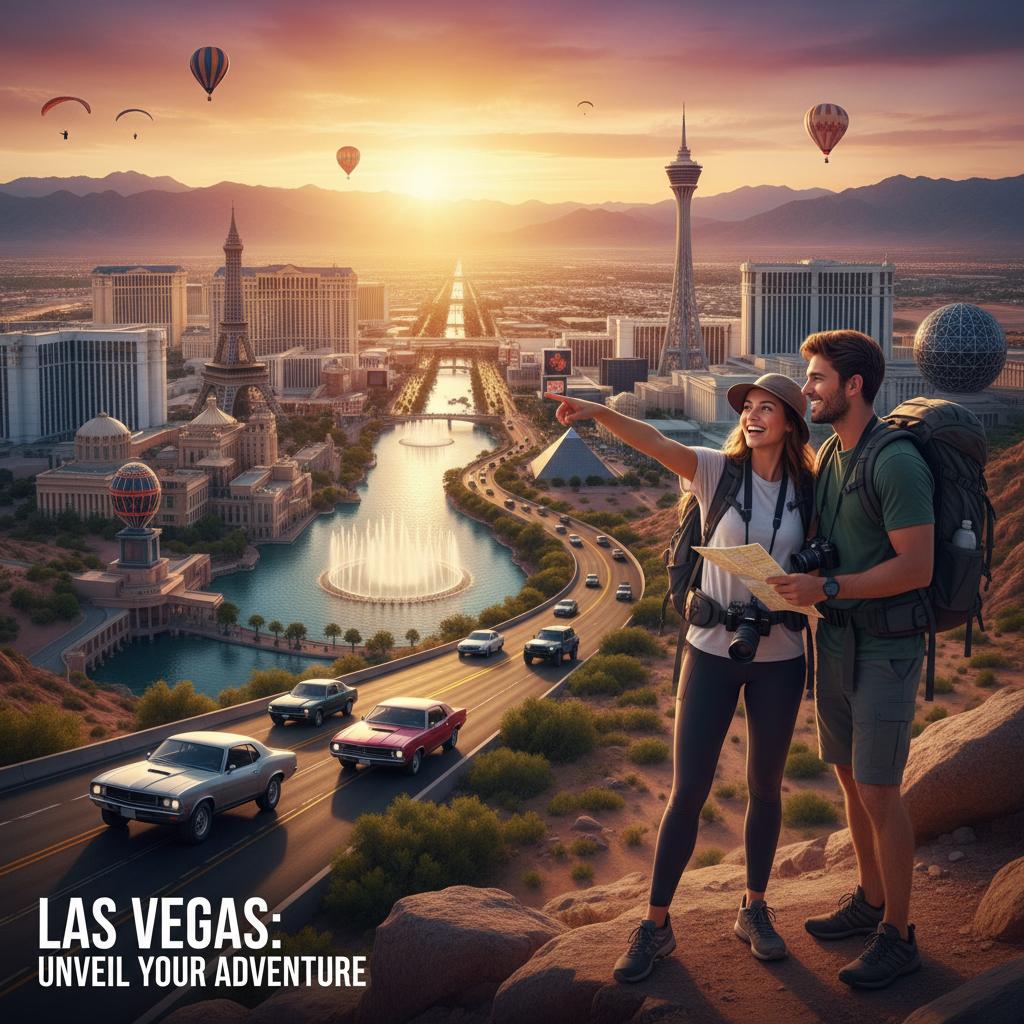 Visual illustration of popular Las Vegas attractions appealing to adventure lovers.