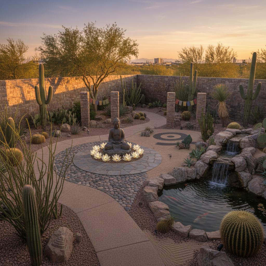 Serene meditation garden showcasing peaceful ambiance.