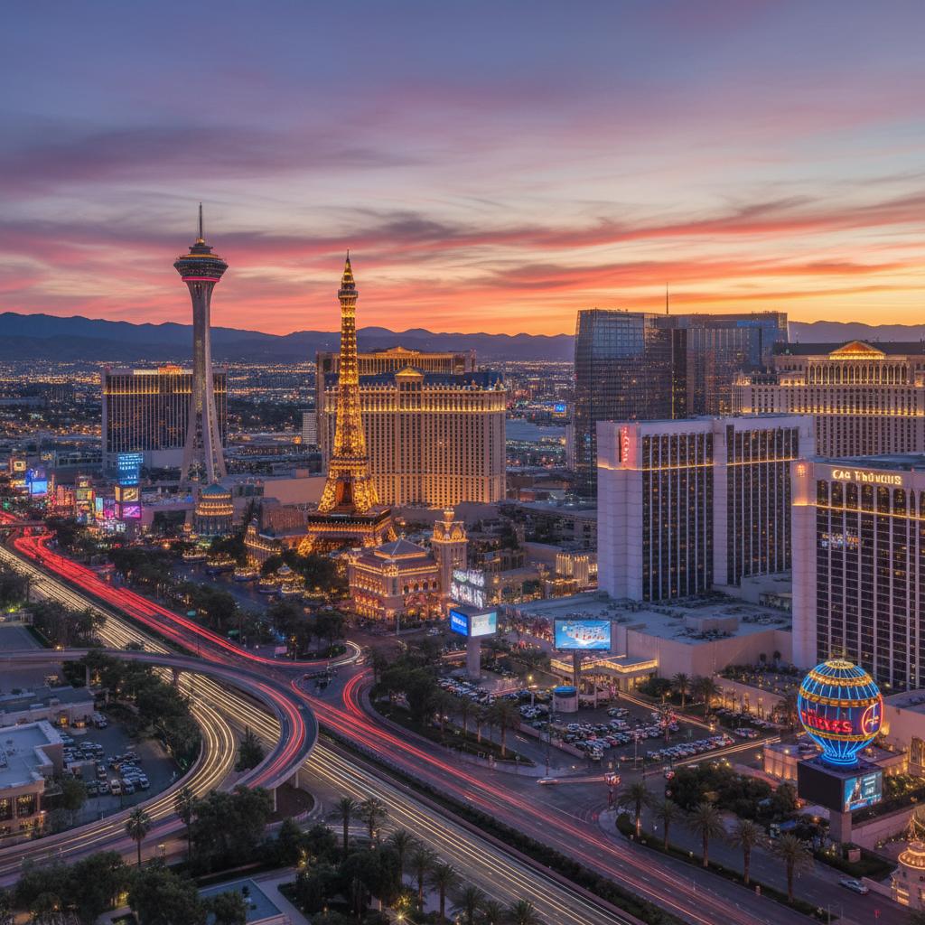 City skyline with iconic skyscrapers under twilight showcasing urban beauty.