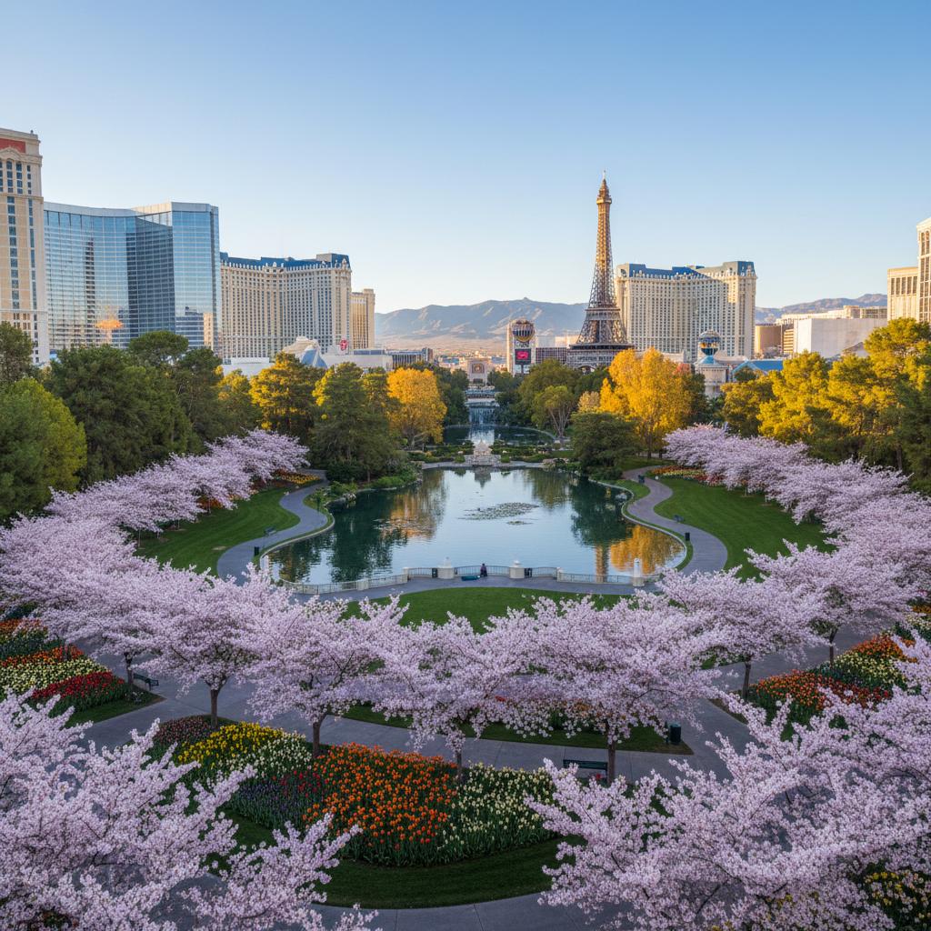 Beautiful landscaped park amidst Las Vegas showcasing seasonal beauty.