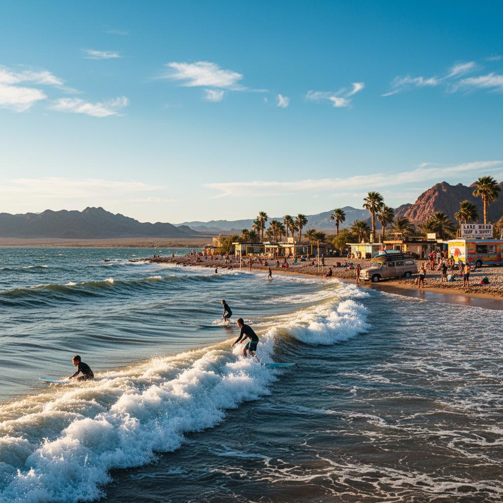 Vibrant local beach culture at Lake Mead emphasizing coastal lifestyle.