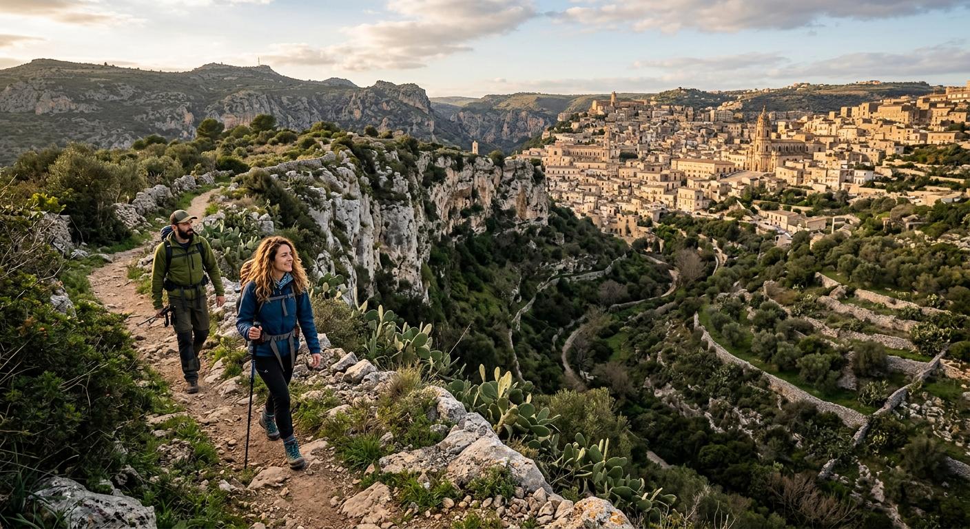 Dramatic cliffs and valleys of Sicilian hiking trails around Modica, capturing adventurous spirit for nature lovers. Dramatic cliffs and valleys of Sicilian hiking trails around Modica, capturing adventurous spirit for nature lovers.