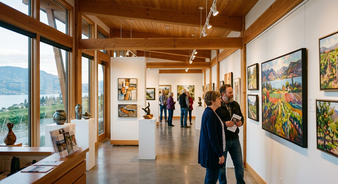 Evocative art gallery in Naramata showcasing elegant architecture and local artworks. Evocative art gallery in Naramata showcasing elegant architecture and local artworks.