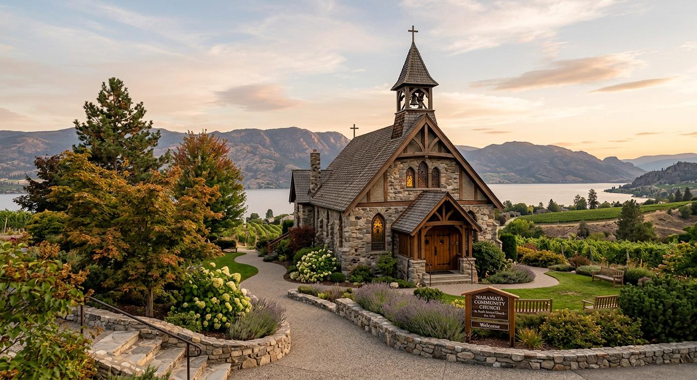 Beautifully crafted local church in Naramata, highlighting traditional architecture and spiritual importance. Beautifully crafted local church in Naramata, highlighting traditional architecture and spiritual importance.