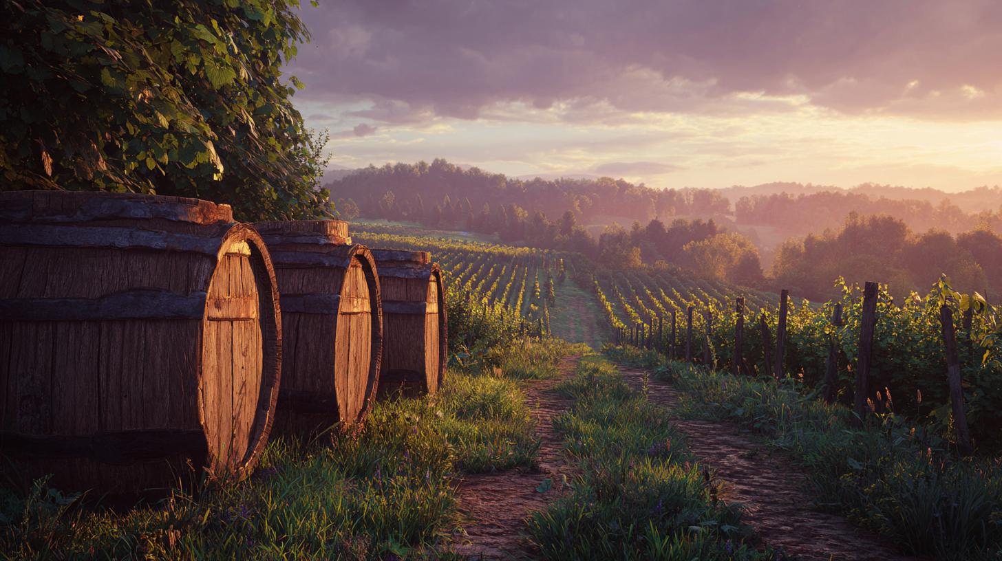 Charming Naramata waterfront with pristine beaches and clear waters, reflecting local summer culture. travelnerd-rustic-vineyard-scene-with-wooden-barrels-vineyard-b0f30659-eb8d-4bde-a2a2-fa3e718a22bc-3