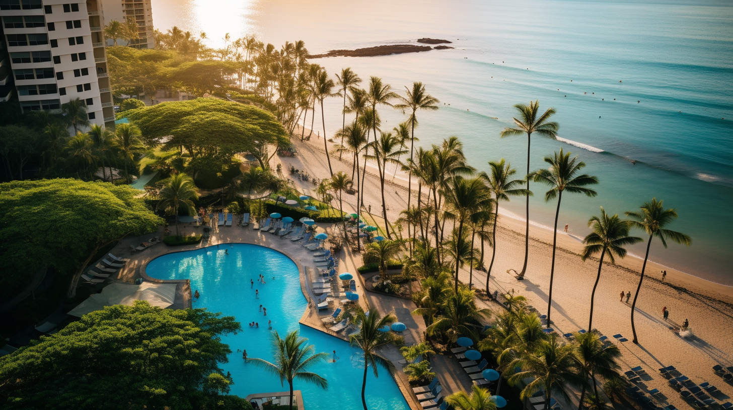 A large pool with a view of the ocean in Kihei Maui Hawaii A large pool with a view of the ocean in Kihei Maui Hawaii