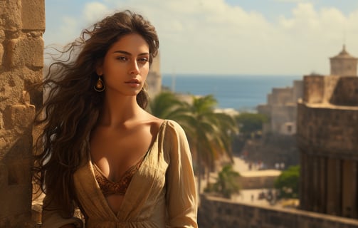 A woman in a dress standing in front of Castillo de San Felipe de Barajas A woman in a dress standing in front of Castillo de San Felipe de Barajas