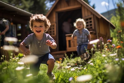 Young boys playing in the grass
