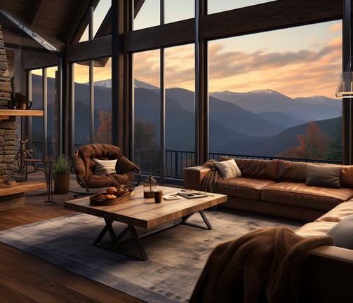 A living room with a view of the Riley Mountain A living room with a view of the Riley Mountain