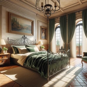 Bedroom with bed and large window, letting in natural light