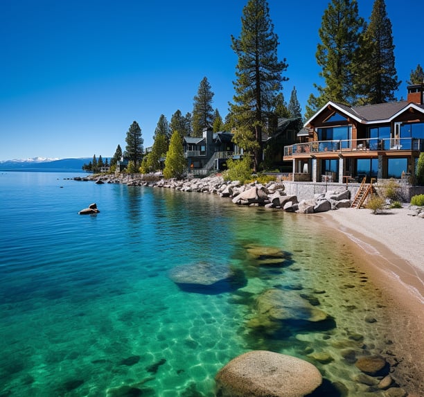 A serene beach with crystal-clear water and scattered rocks. A serene beach with crystal-clear water and scattered rocks.