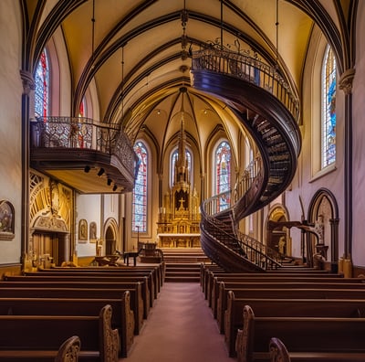 the spiral staircase inside loretto church