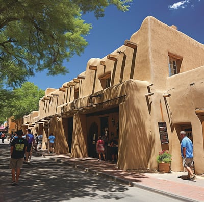 a group of people walking down along palace of the governors