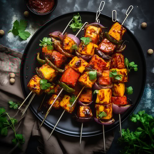 a plate of grilled paneer tikka a plate of grilled paneer tikka