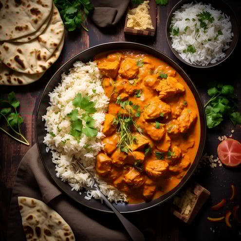 a bowl of butter chicken and rice a bowl of butter chicken and rice