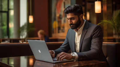 a man in a suit working on his laptop a man in a suit working on his laptop