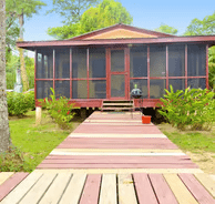 A wooden deck with a wooden deck and a wooden deck