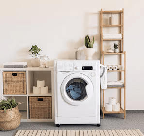 a washer and dryer in a room