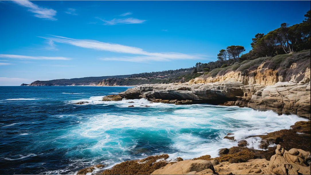 Beach with a view of the sea and cliffs