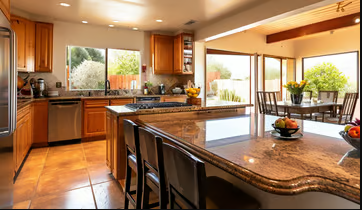 Modern kitchen with natural light and a view