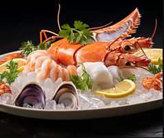 Exquisite seafood platter served on chilled ice Exquisite seafood platter served on chilled ice