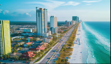 Aerial view of Panama City Beach and its vibrant coastline