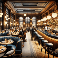 Exterior of a restaurant, showcasing elegant architecture and inviting ambiance.