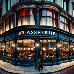 A restaurant's front with a prominent sign reading "Br Asserle".