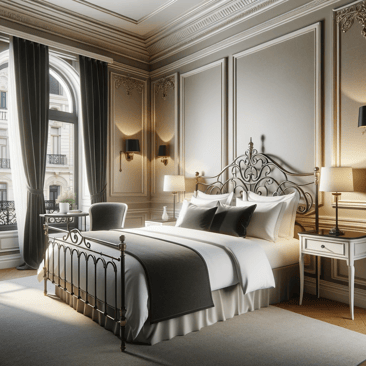 Cozy bedroom with bed and chair.