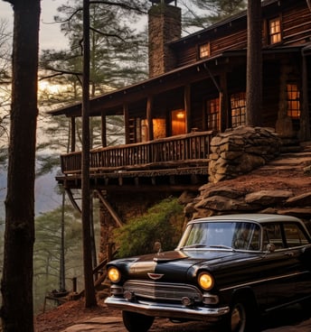 A mountain cabin built on an overlook in North Carolina