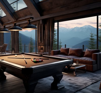 Pool table inside the game room of a luxury mountain cabin in Maggie Valley, North Carolina