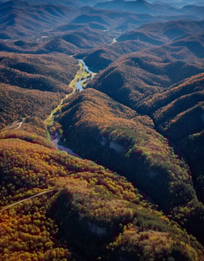 Aerial shot of the Great Smoky Mountains National Park in North Carolina