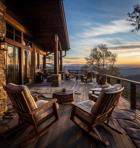 A high-end Waynesville mountain cabin's balcony with a view