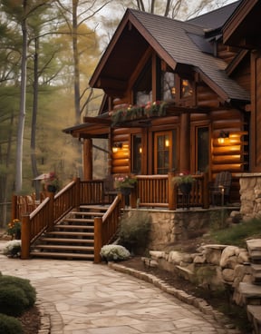 The patio and front door entrance of a luxury cabin rental in Cataloochee, NC